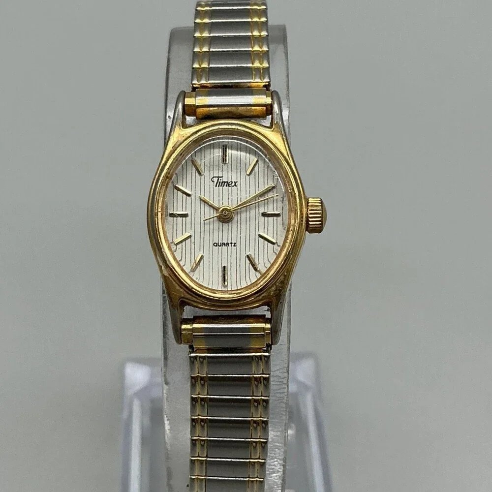 Vintage Timex Quartz Womens Watch 18mm Two Tone Bracelet New Battery